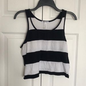 Black & White Striped Crop Tank